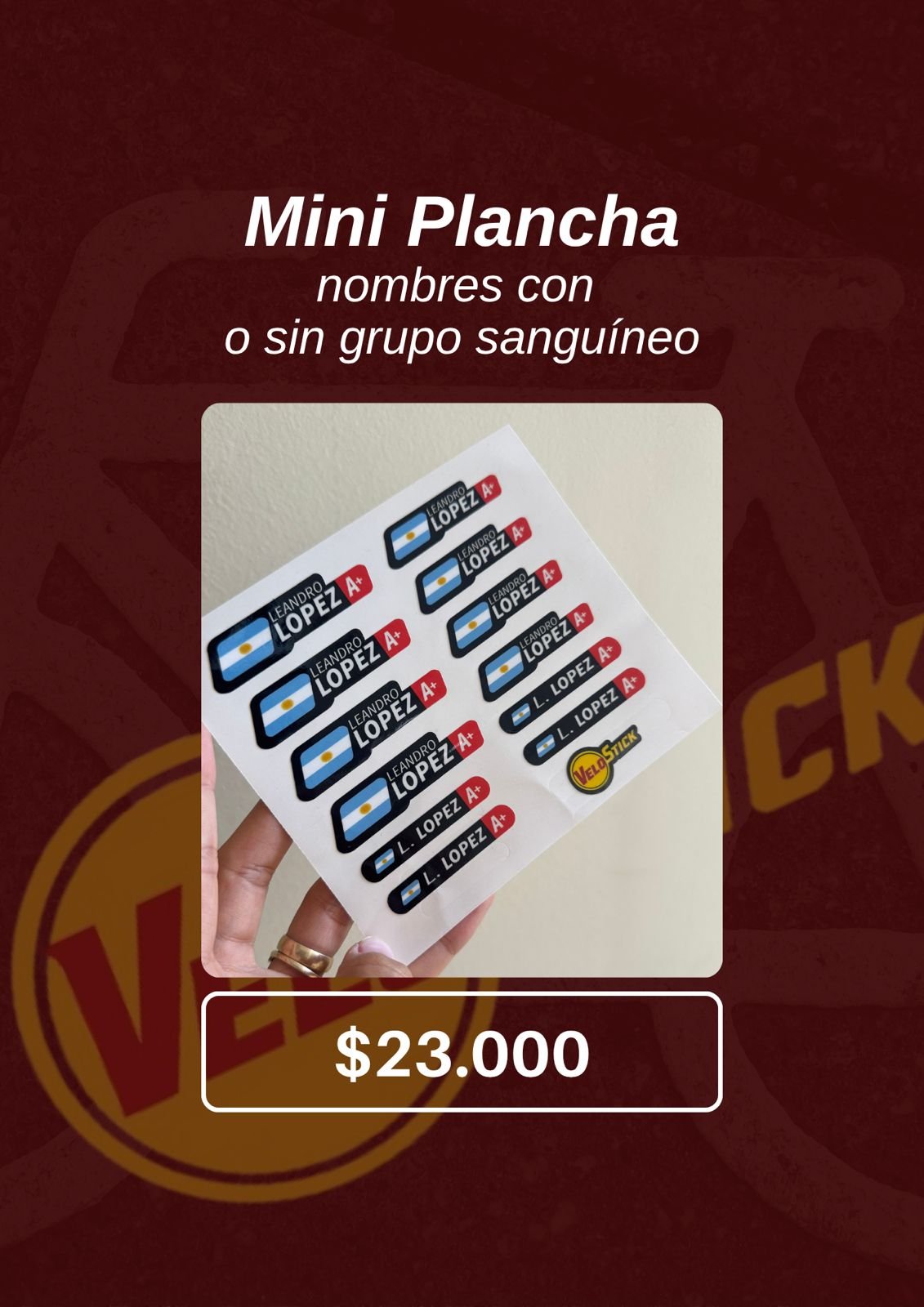 Mini Plancha nombres con o sin grupo sanguíneo
