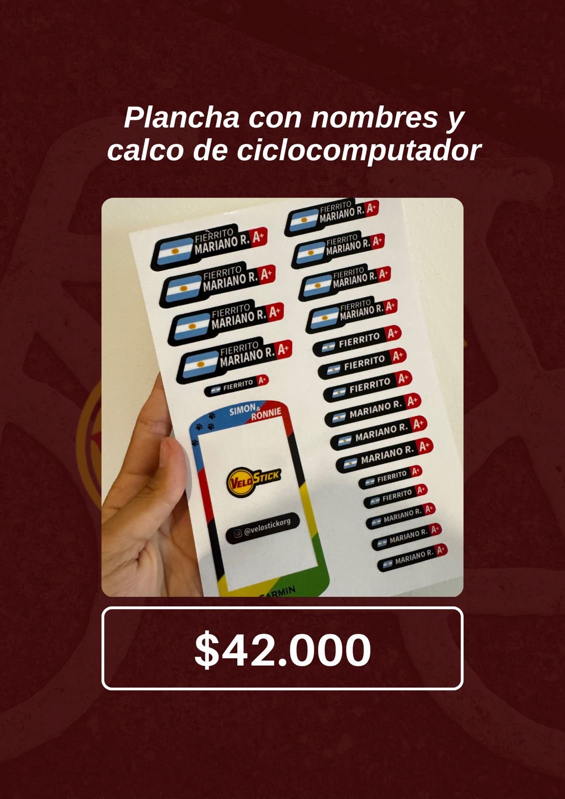 Plancha con nombres y calco de ciclocomputador