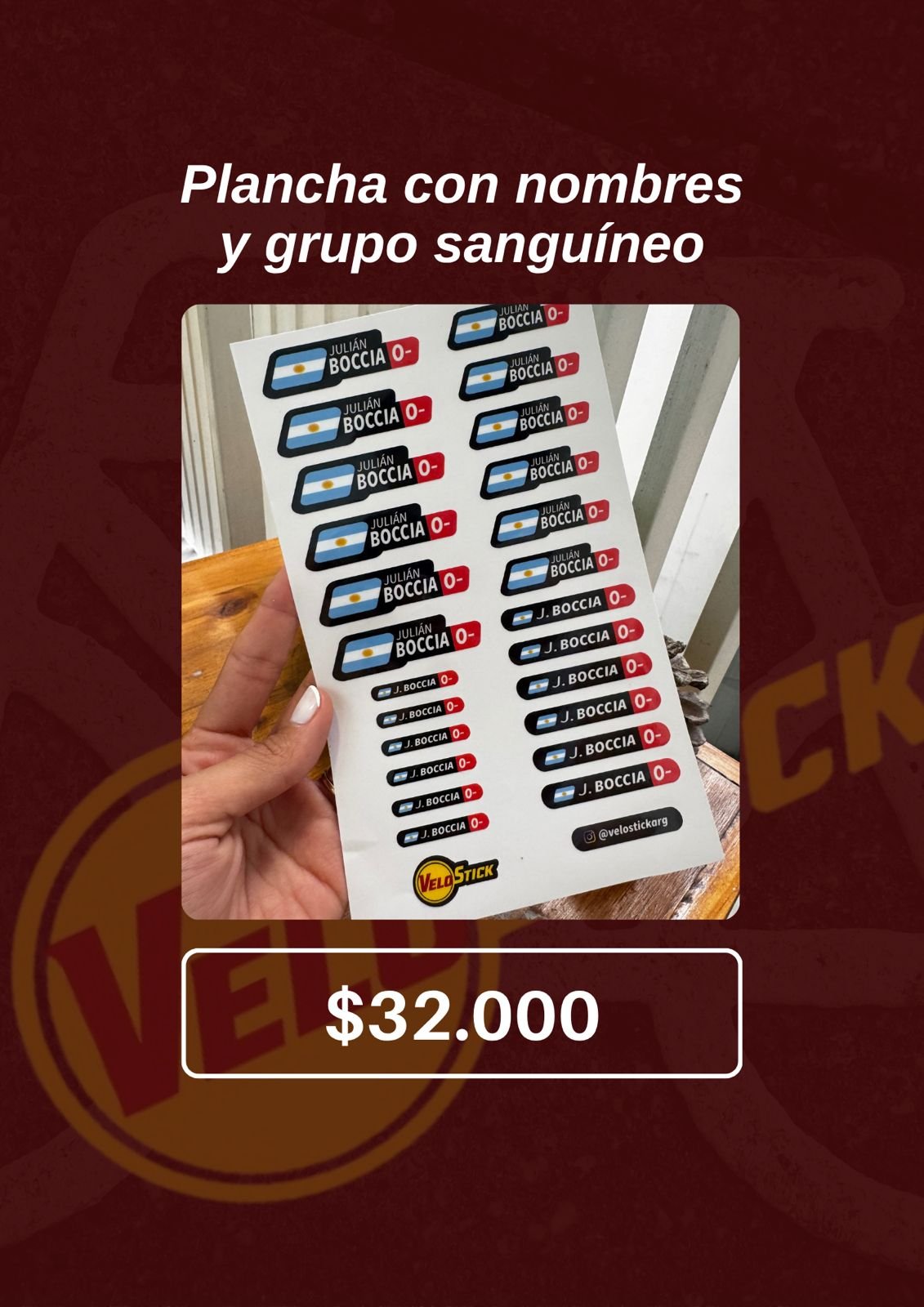 Plancha con nombres y grupo sanguíneo